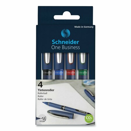 SCHNEIDER ELECTRIC One Business Rollerball Pen, Stick, Fine 0.6 mm, Assorted Ink and Barrel Colors, 4PK 183094